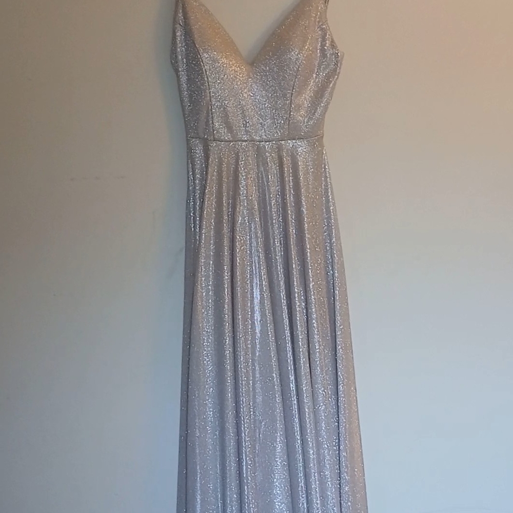 Windsor Gray Pleated Maxi Gown V-Neck Sleeveless